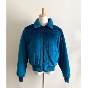 VTG 80s Retro Miller Outerwear Blue Velvet Puffer Coat